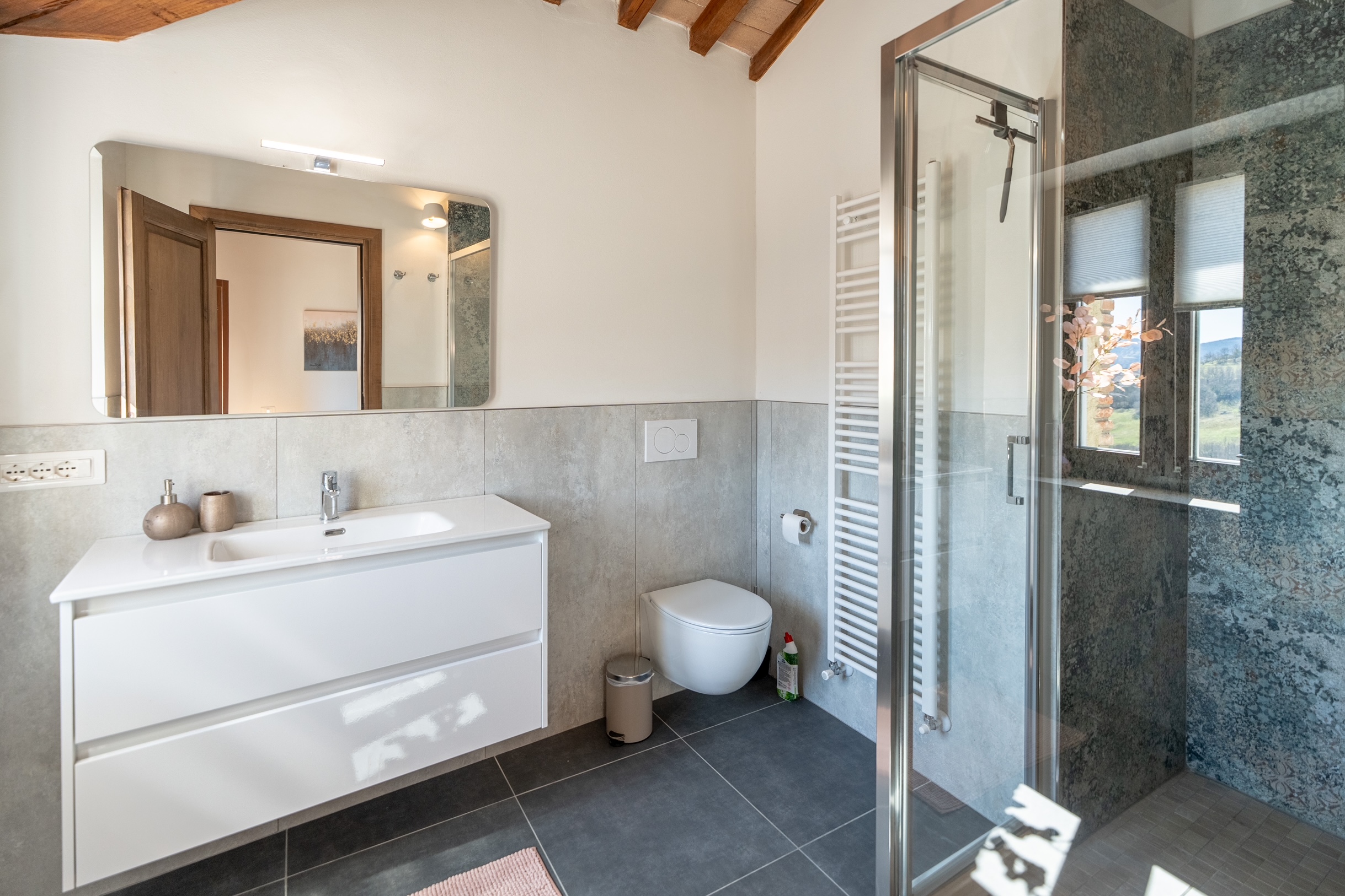 Second bathroom with walk-in shower and valley views